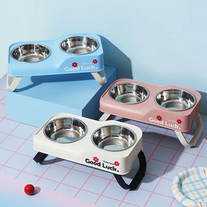 Elevated Stainless Steel Double-Bowl Feeder for Pets