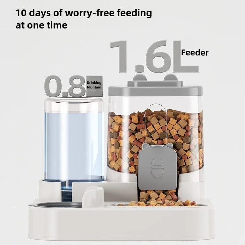 Spill-Proof Automatic Feeder Bowl with Water Fountain