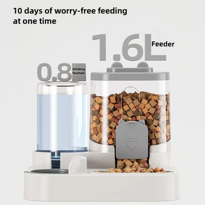 Spill-Proof Automatic Feeder Bowl with Water Fountain