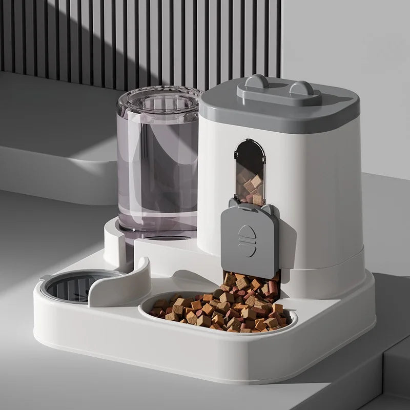Spill-Proof Automatic Feeder Bowl with Water Fountain