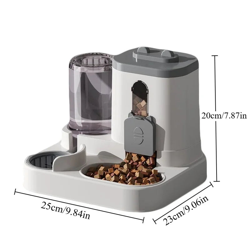 Spill-Proof Automatic Feeder Bowl with Water Fountain