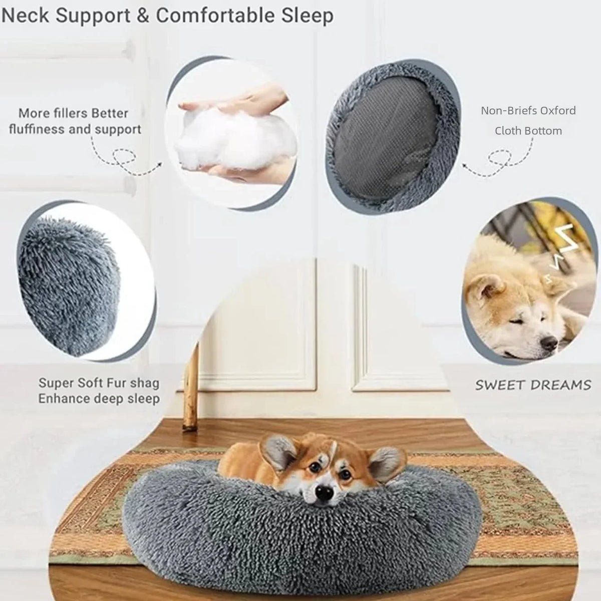 Super Soft Round Dog & Cat Bed for Winter Comfort
