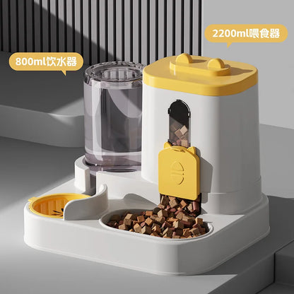 Spill-Proof Automatic Feeder Bowl with Water Fountain