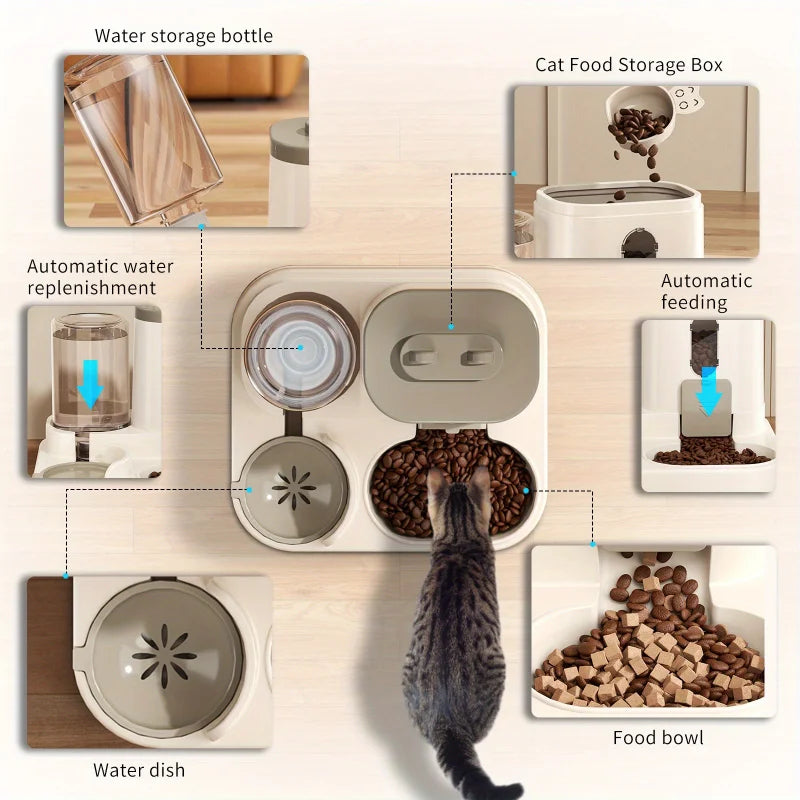 Spill-Proof Automatic Feeder Bowl with Water Fountain