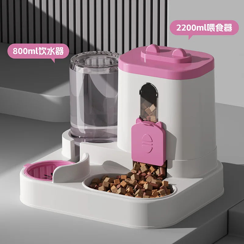 Spill-Proof Automatic Feeder Bowl with Water Fountain