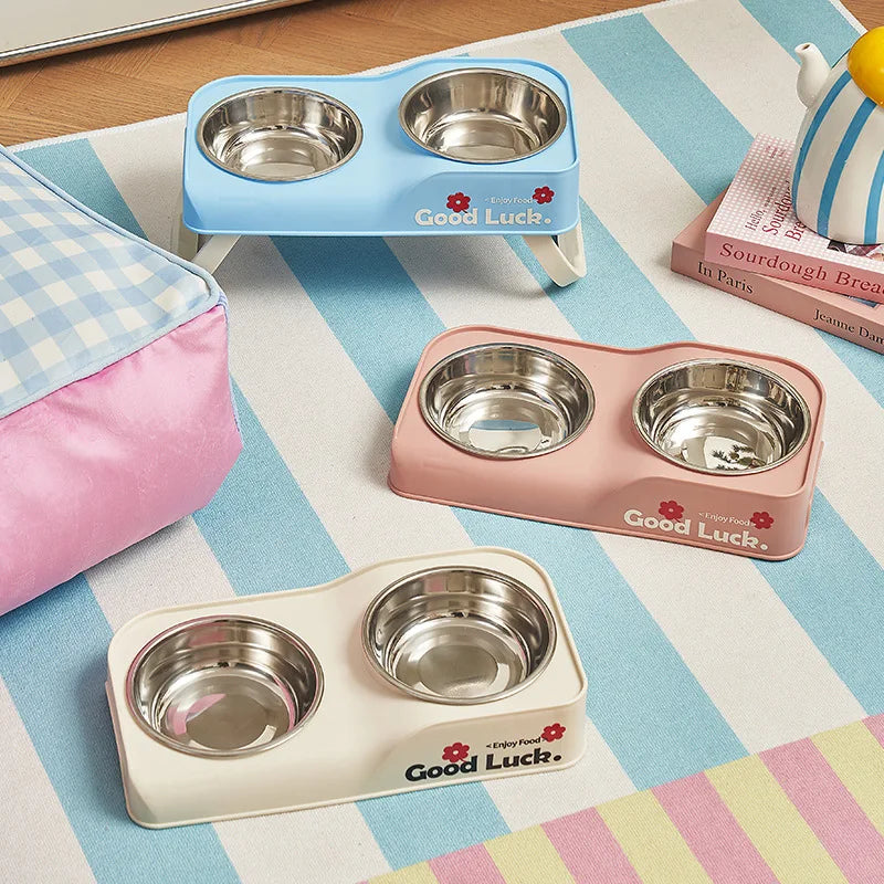 Elevated Stainless Steel Double-Bowl Feeder for Pets