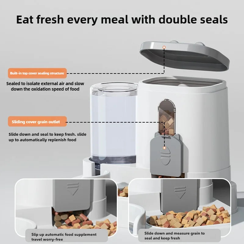 Spill-Proof Automatic Feeder Bowl with Water Fountain